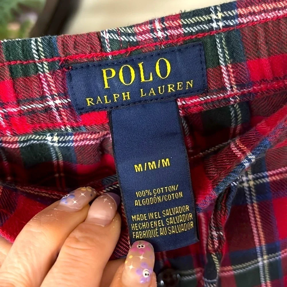 Polo Ralph Lauren Red Plaid 100% Cotton Pajama Sleep Pants Stretch Waist Pony